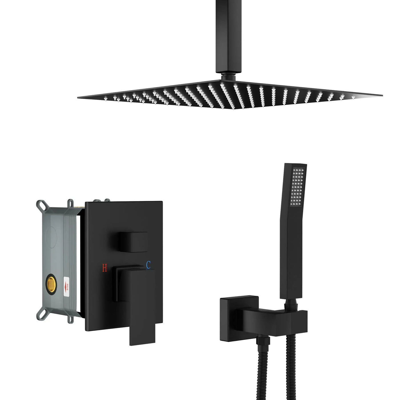 Modern Dual Shower Head System With 16" Ceiling Mount Finish, Stainless Steel And Brass by HouseOfZazla