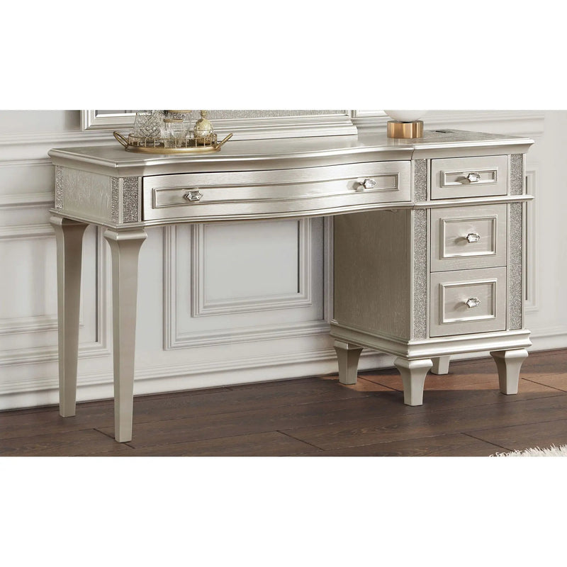 Colwood - 4 Drawer Vanity Desk With And Built In Charging - Silver Gray by HouseOfZazla