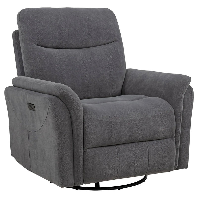 Adler Upholstered Power Swivel Glider Recliner Charcoal Grey by Unique Piece Furniture