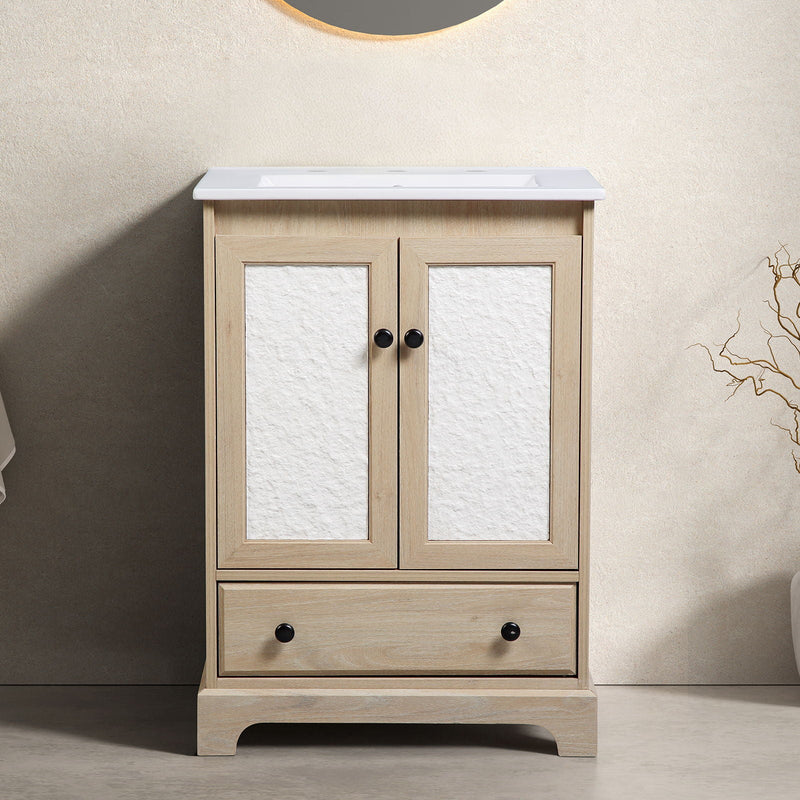 Bathroom Vanity With Basin, 1 Drawer Free Standing Storage - Brown by HouseOfZazla