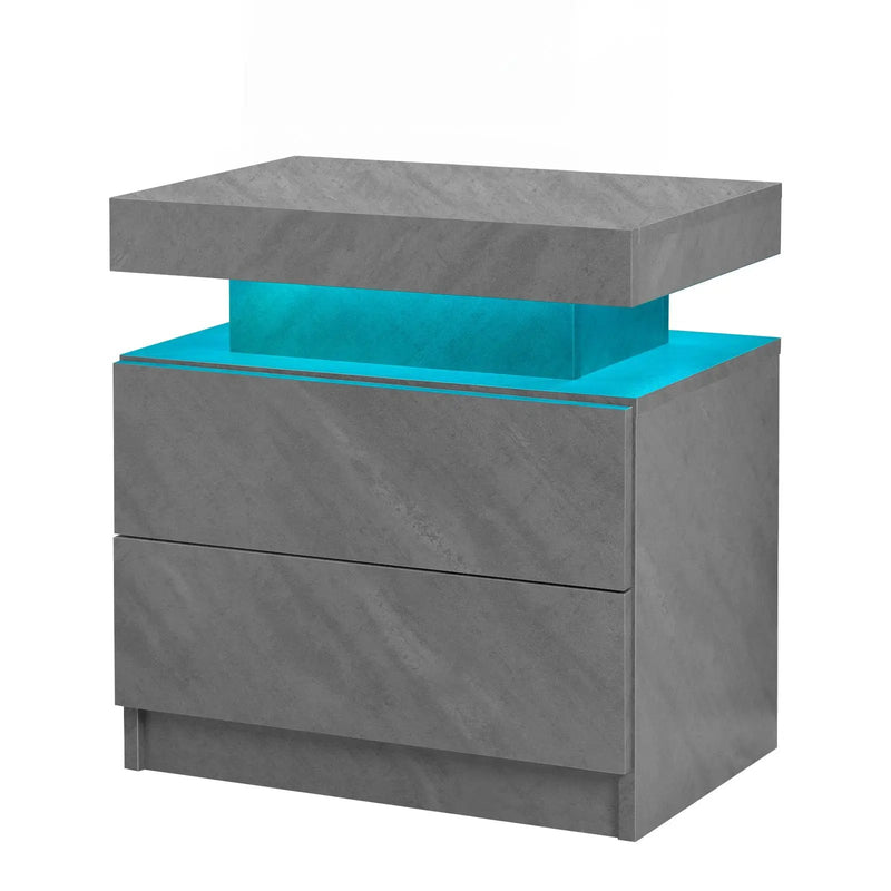 Modern LED Nightstand with 2 Drawers in Deep Gray by HouseOfZazla
