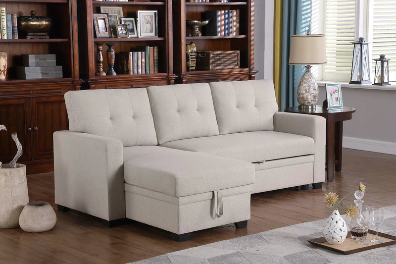 Upholstered Pull Out Sectional Sofa With Chaise by Unique Piece Furniture