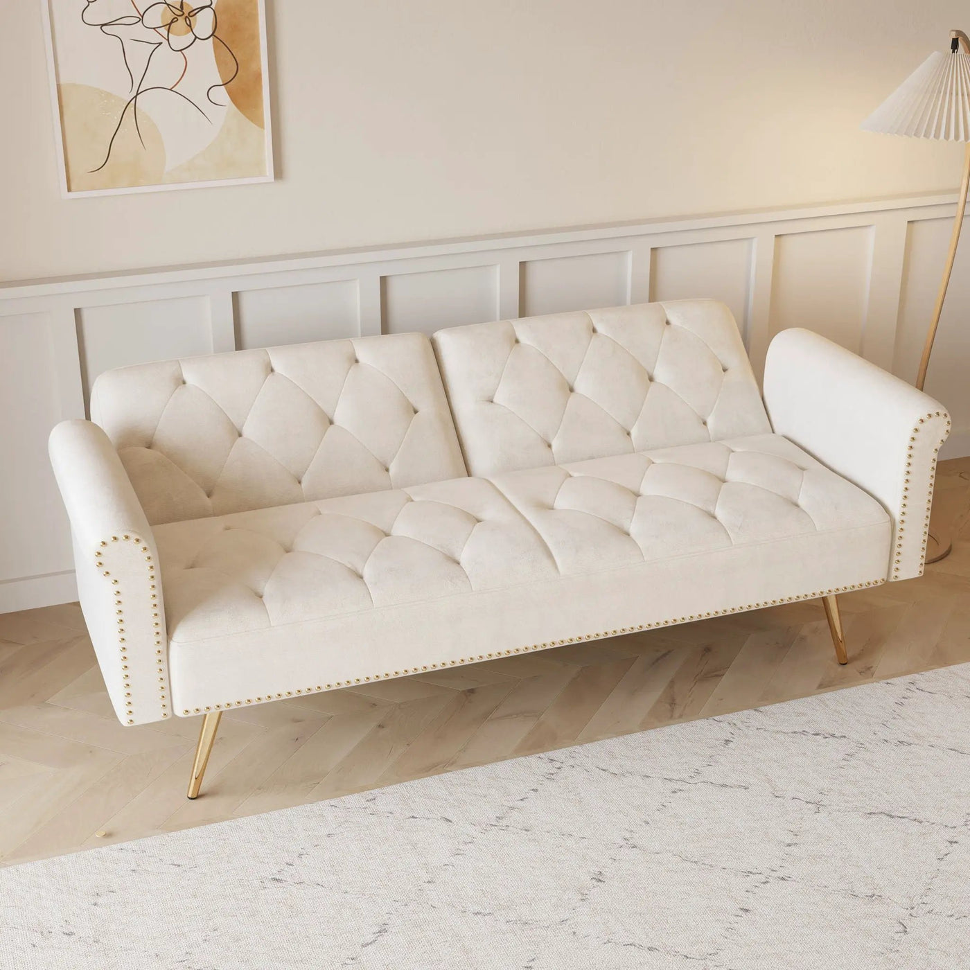 Luxurious Sofa Bed With Nail Head Trim And Matching Pillow by HouseOfZazla