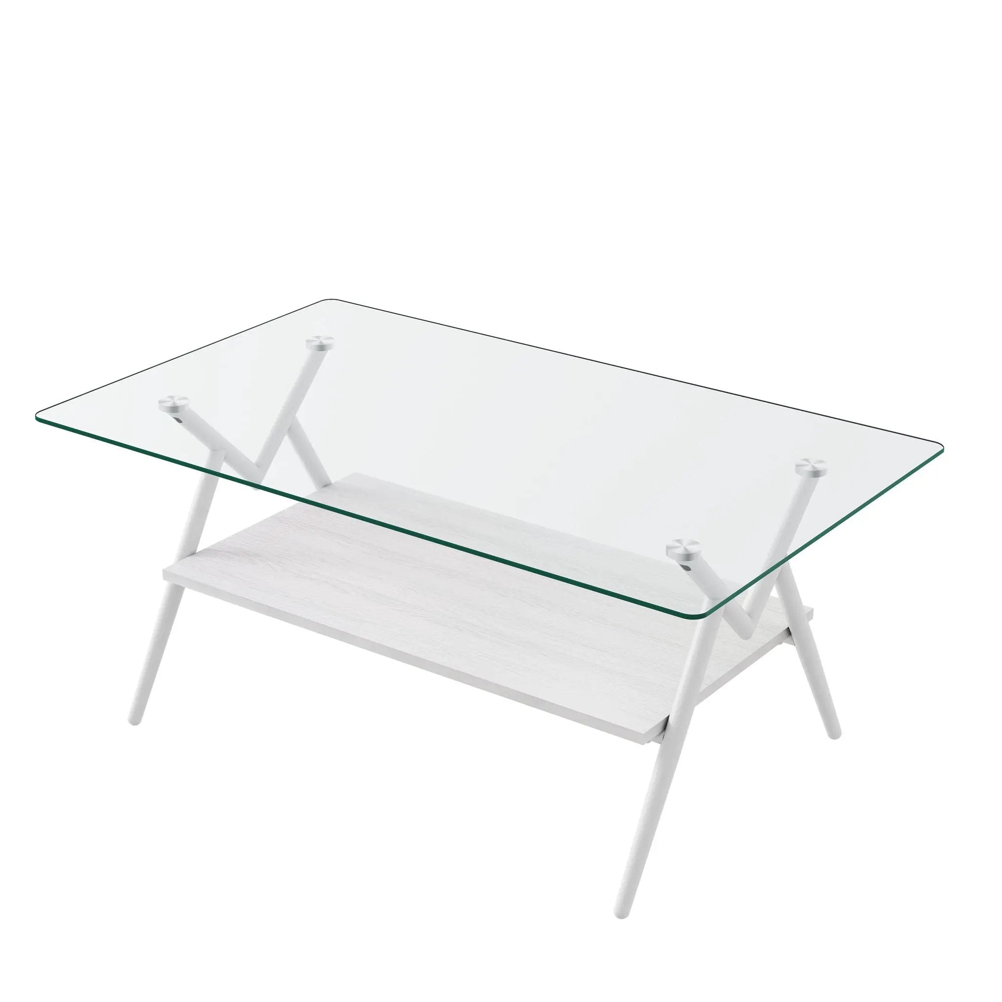 Rectangle Coffee Table With Tempered Glass Top And Shelf by HouseOfZazla