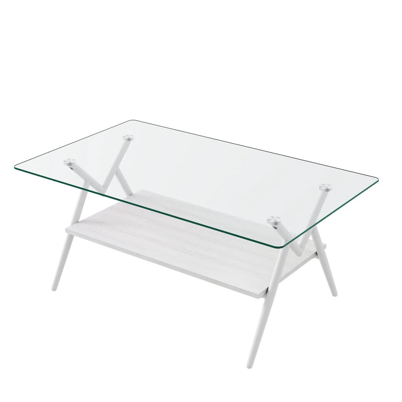 Rectangle Coffee Table With Tempered Glass Top And Shelf by HouseOfZazla