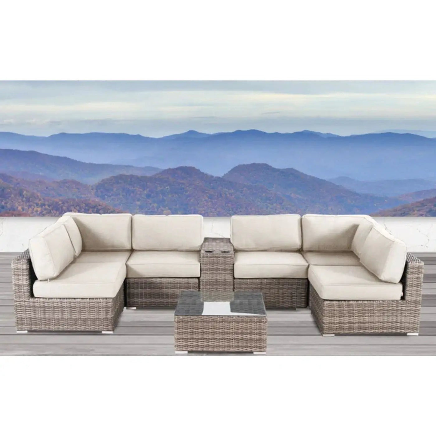 Elegant 4 Person Wicker Patio Seating Set With Cushions And Glass Top Table by Unique Piece Furniture