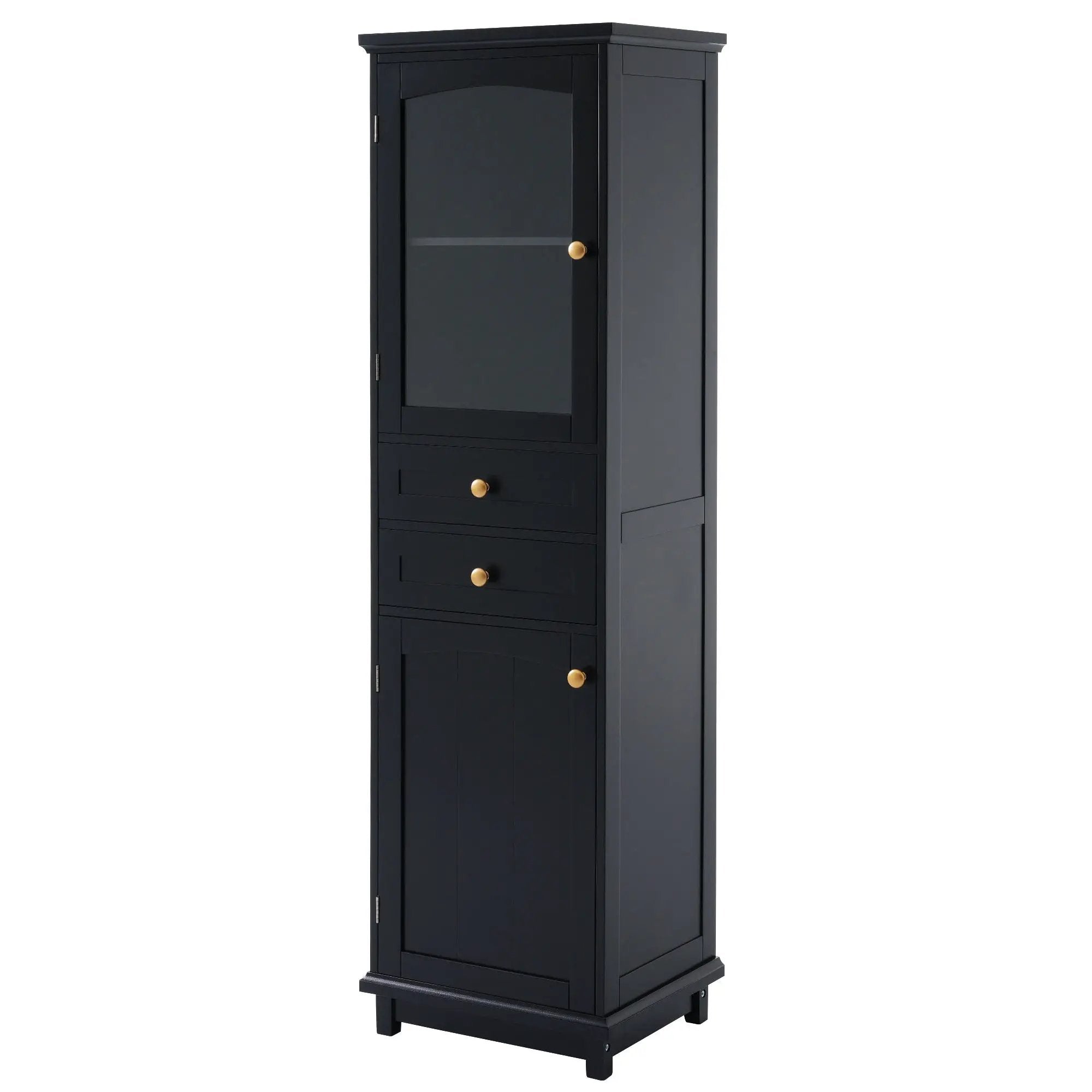 Tall Bathroom Storage Cabinet With Glass Doors, Free-Standing, Two Drawers, And Adjustable Shelves, Board, Painted Perfect For Displaying Your Favorite Items by HouseOfZazla