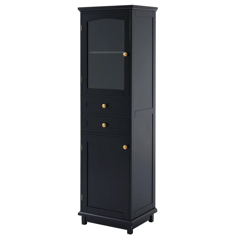 Tall Bathroom Storage Cabinet With Glass Doors, Free-Standing, Two Drawers, And Adjustable Shelves, Board, Painted Perfect For Displaying Your Favorite Items by HouseOfZazla