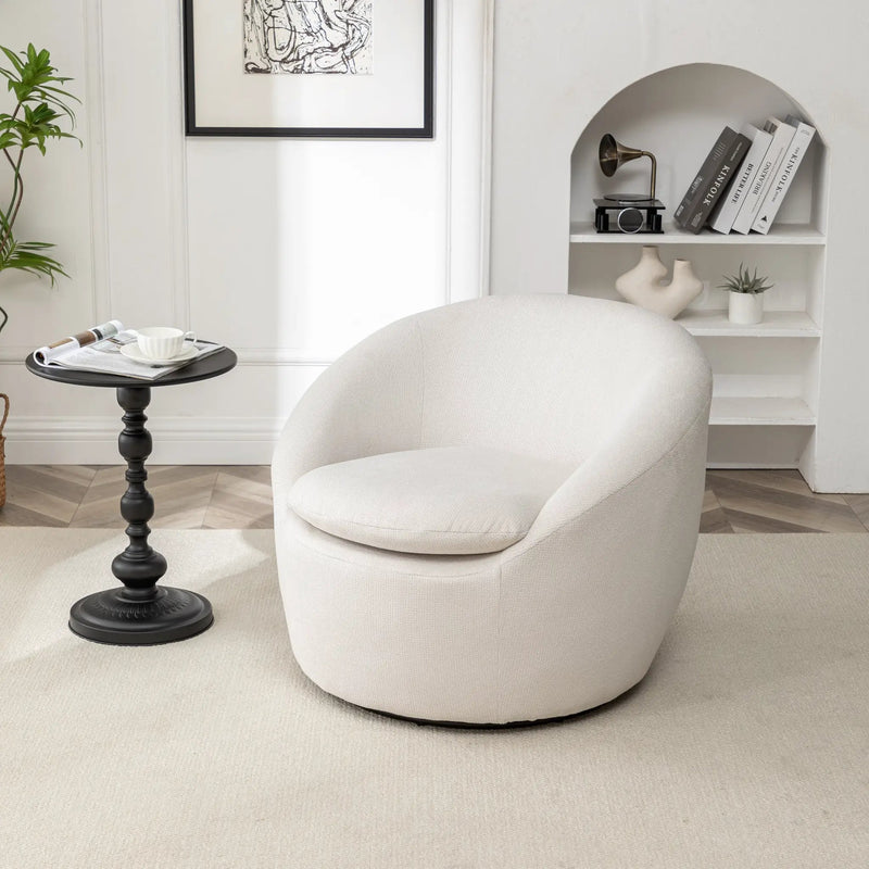 Winnie Modern Teddy Fabric Barrel Chair, 360° Swivel by HouseOfZazla