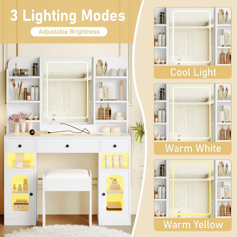 43.2" Vanity Desk with LED Mirror and Lights by HouseOfZazla