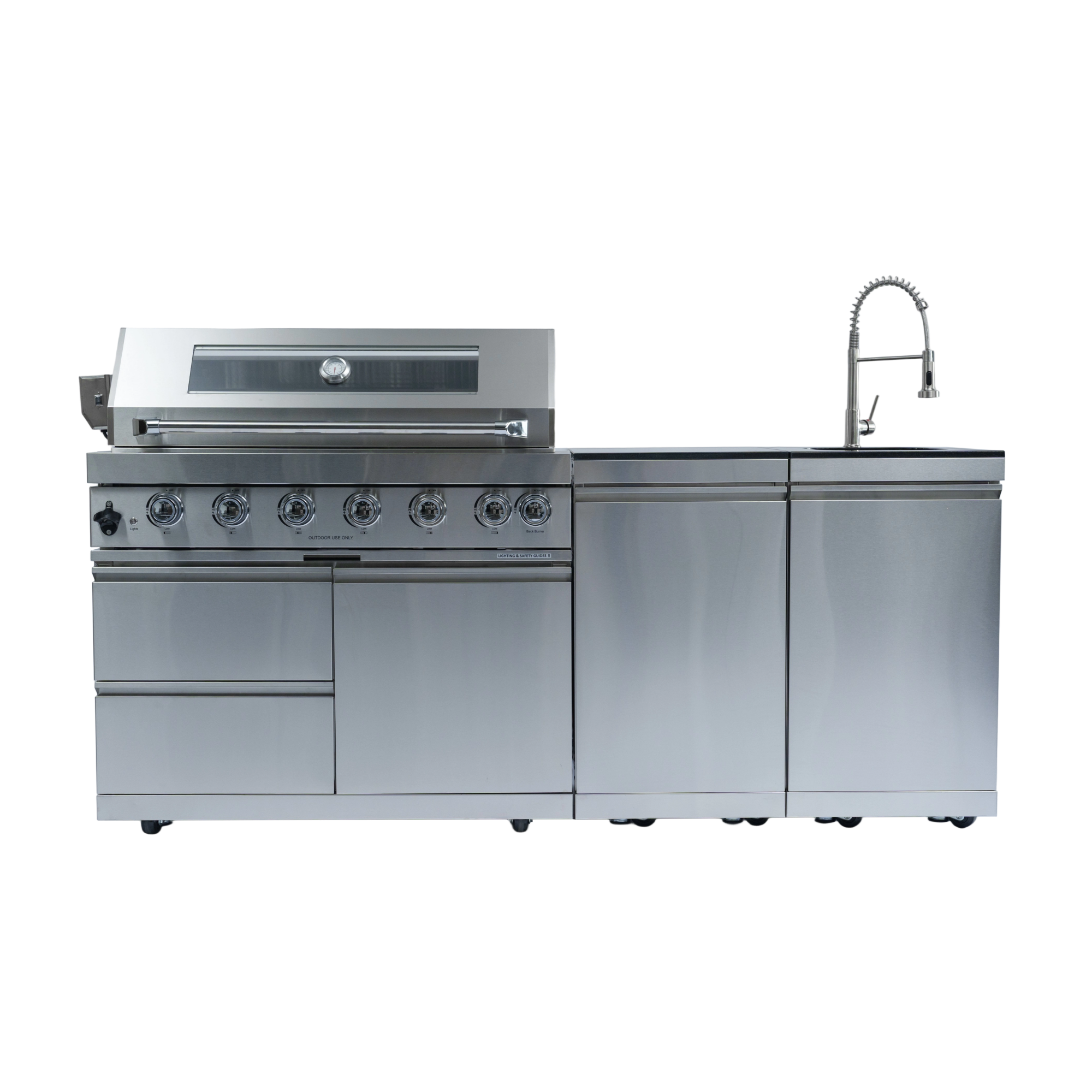 82" 6-Burner 85000 BTU Silver Outdoor Kitchen Island Grill + Storage Cabinets & Drawers & Sink/Faucet by Chery Industrial