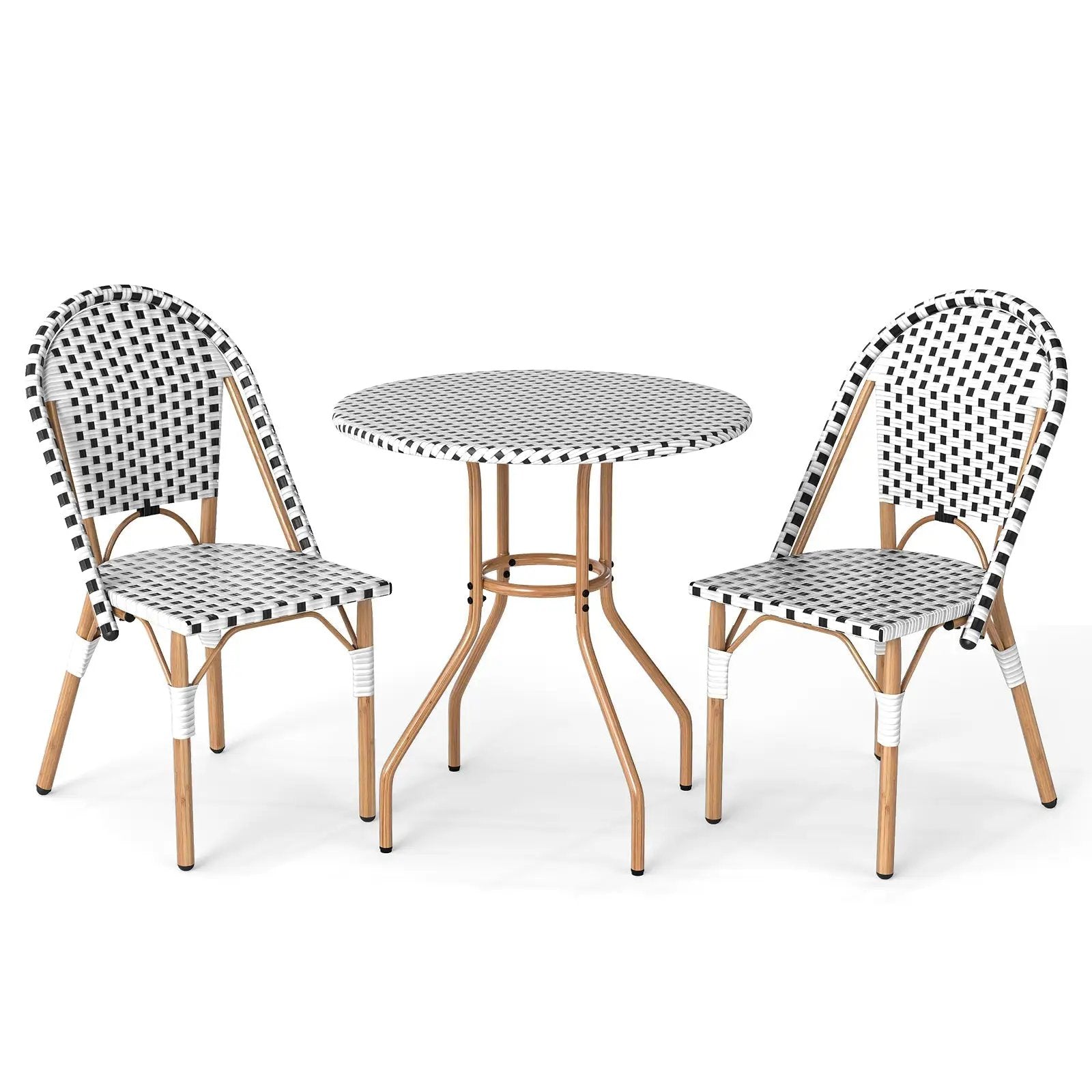 3 Piece French Bistro Table Chair Set with Outdoor Wicker Round Table and 2 Dining Chairs by DirectDeals