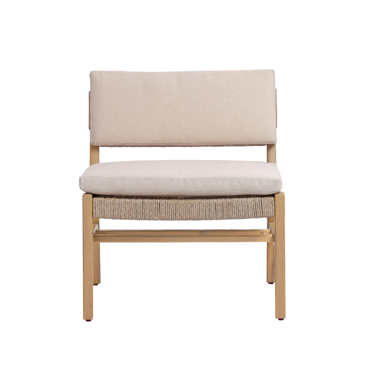 Acacia and Rope Lounge Chair with Water-Repellent Cushions - Beige, photo 4 of 10
