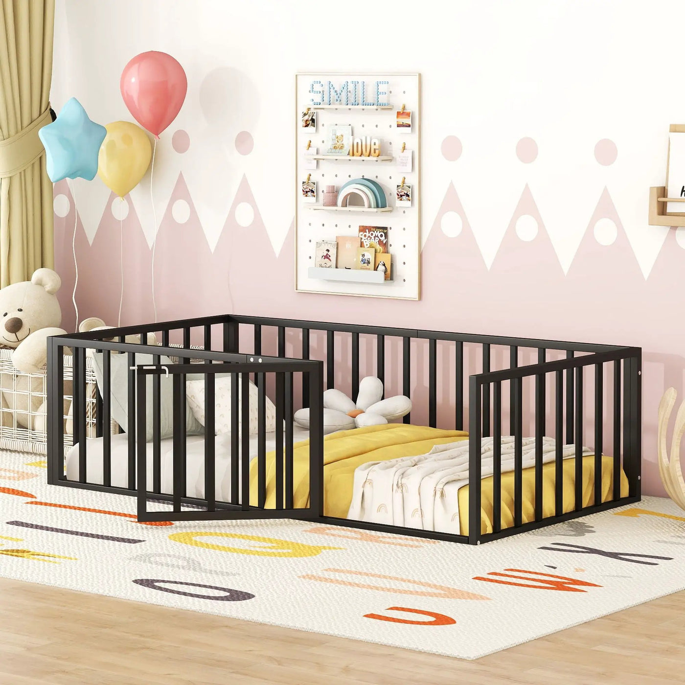 Metal Floor Bed Frame With Fence And Door by Unique Piece Furniture