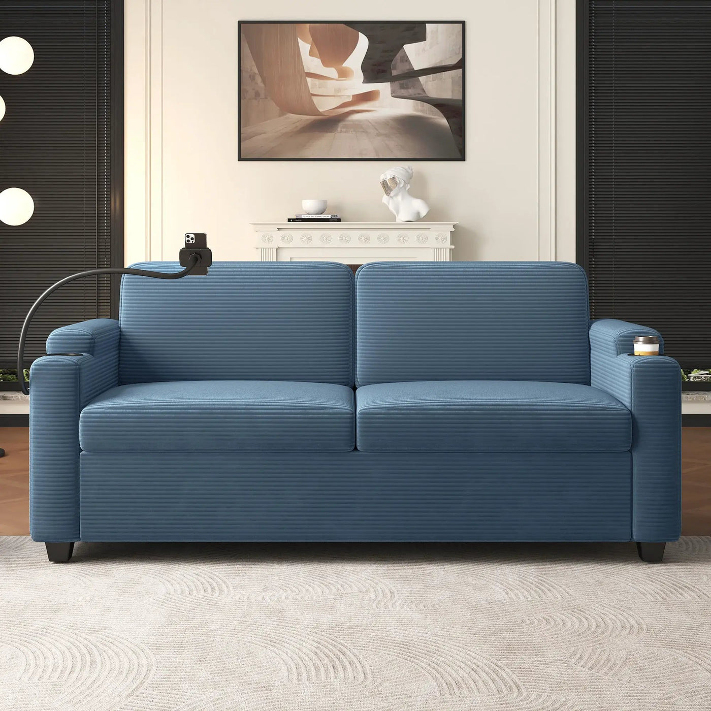 Sleeper Sofa Loveseat Sofa With Full Size Mattress, 2 USB Ports, 2 Cup Holders, 2 Side Pockets And Phone Holder by HouseOfZazla