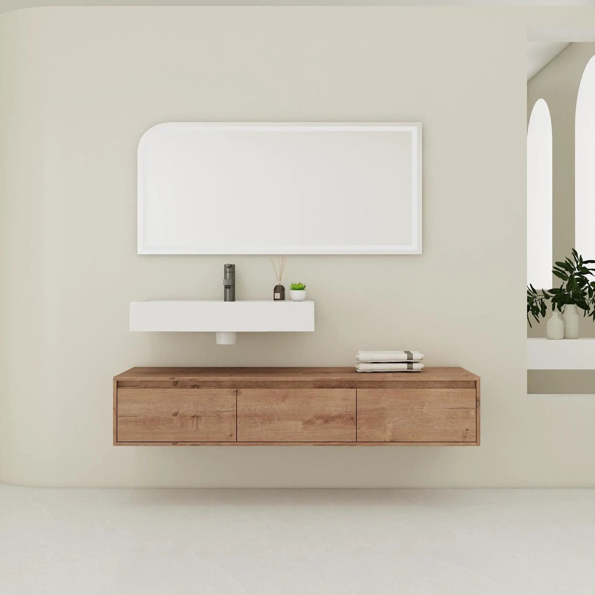 Modern Wall Mounted Bathroom Vanity With Resin Sink And Soft Close Drawer by HouseOfZazla