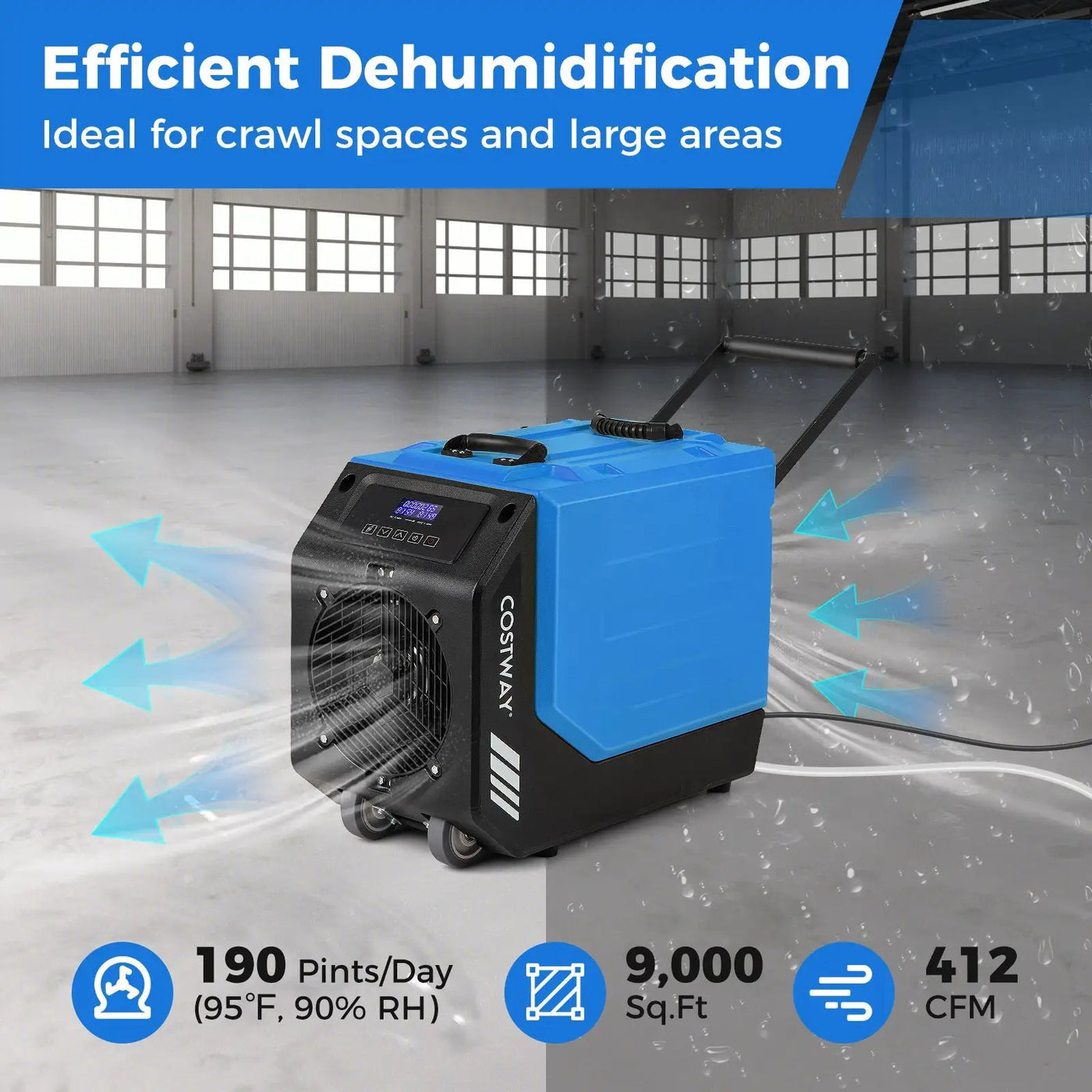 190 PPD Commercial Dehumidifier with Pump and 2 Wheels by DirectDeals