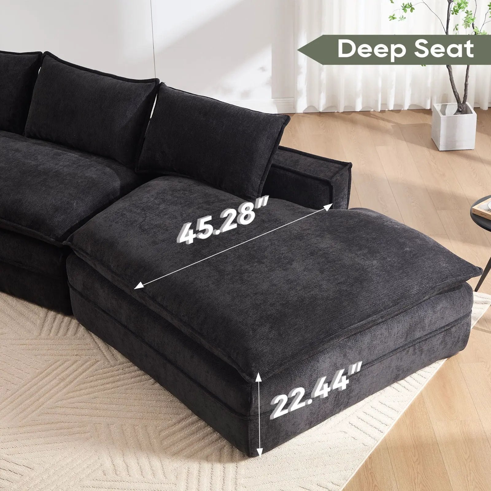 Modern Minimalist Modular Sectional Sofa With Deep Seats And Right Facing Chaise by HouseOfZazla