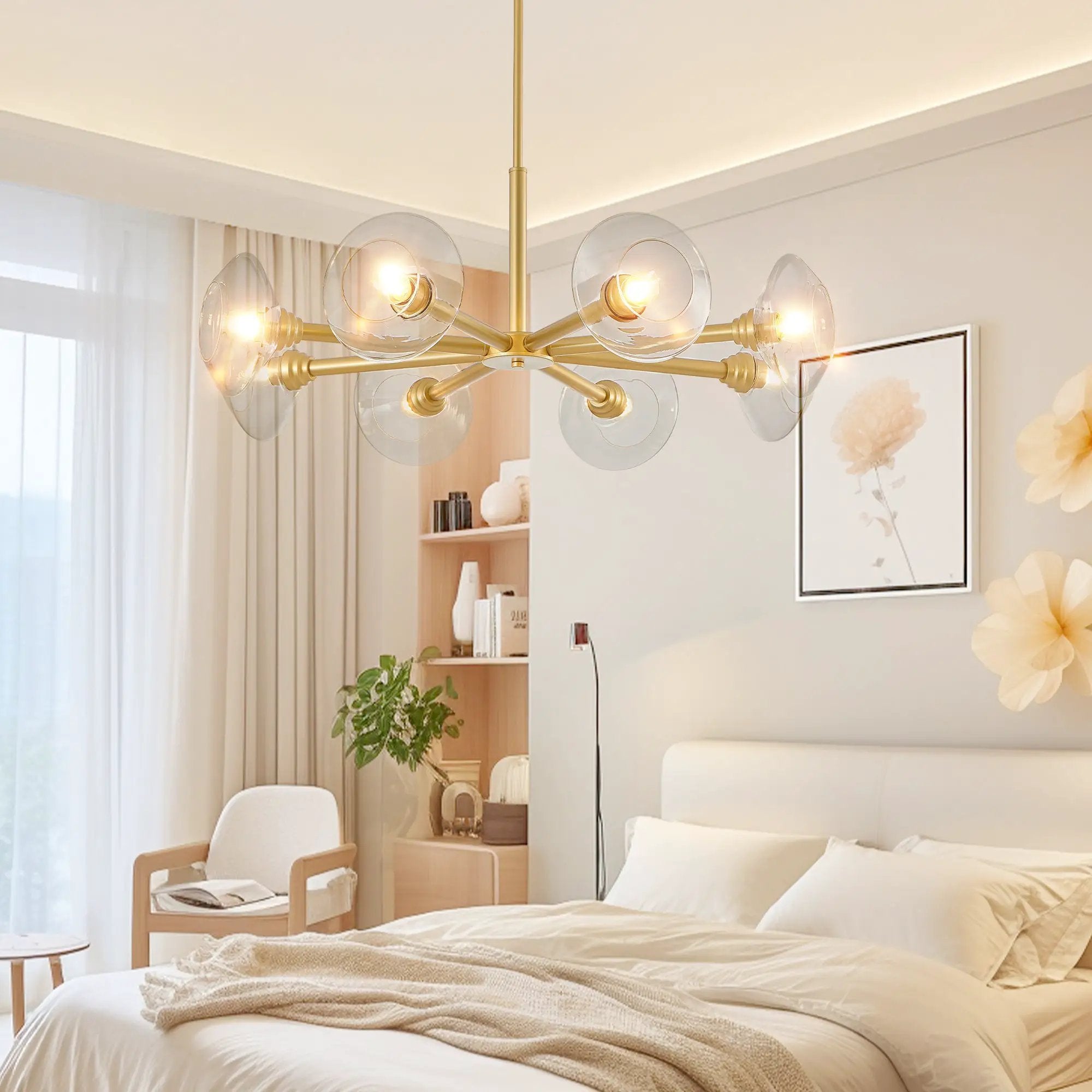 36" Modern Gold 8-Light Sputnik Chandelier with Clear Glass Shades by HouseOfZazla
