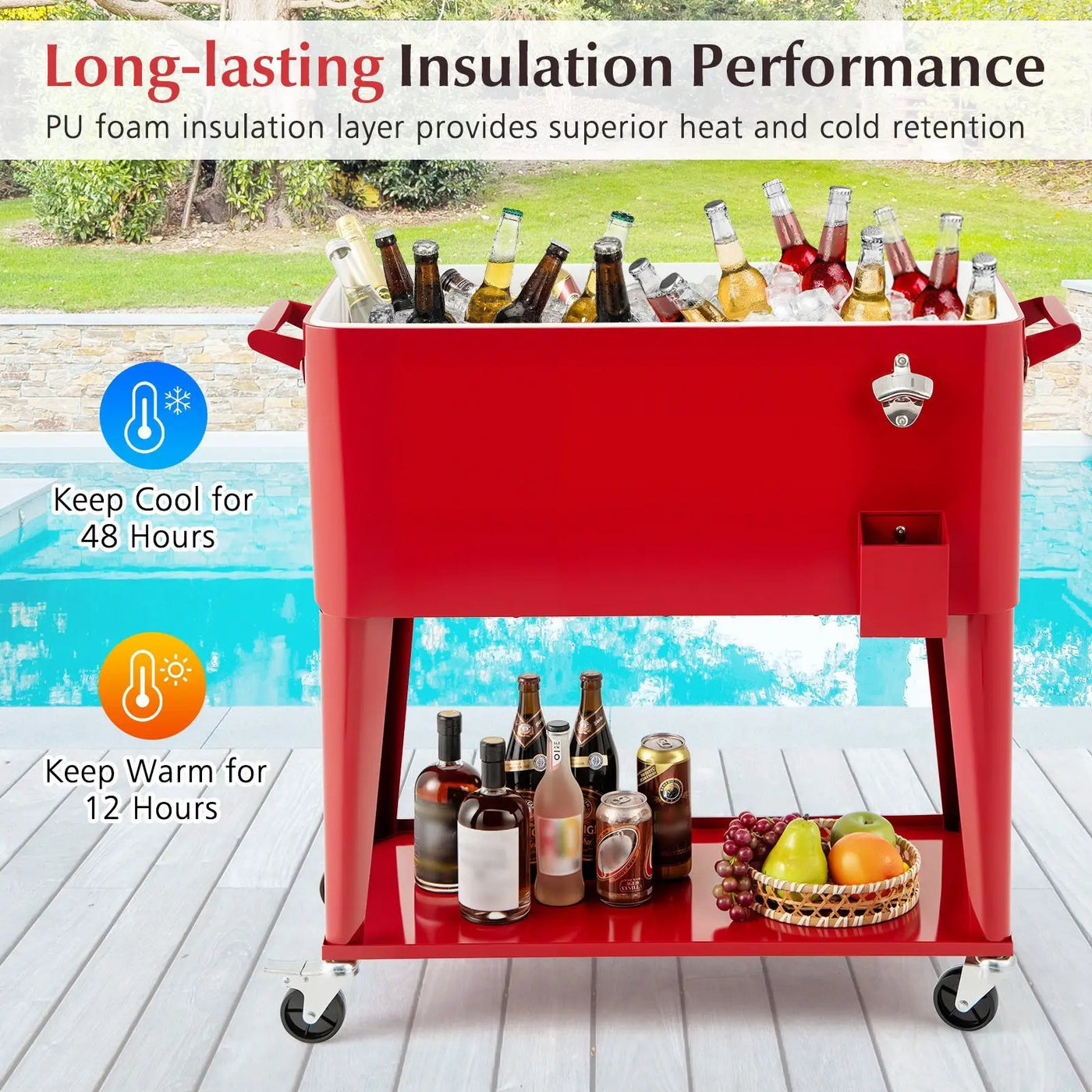 Portable Patio Cooler with Bottom Storage Shelf and Bottle Opener by DirectDeals