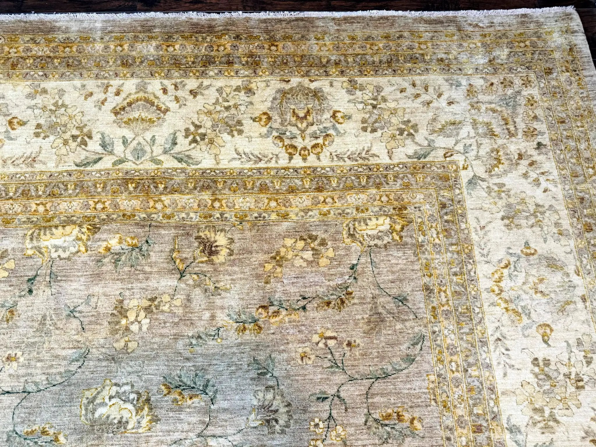 Palace Sized Rug 11x18, Handmade Wool Oversized Persian Carpet 11 x 18 ft, Gray-Taupe, Beige-Cream, Floral, Large Hand Knotted Area Rug by Jewel Rugs