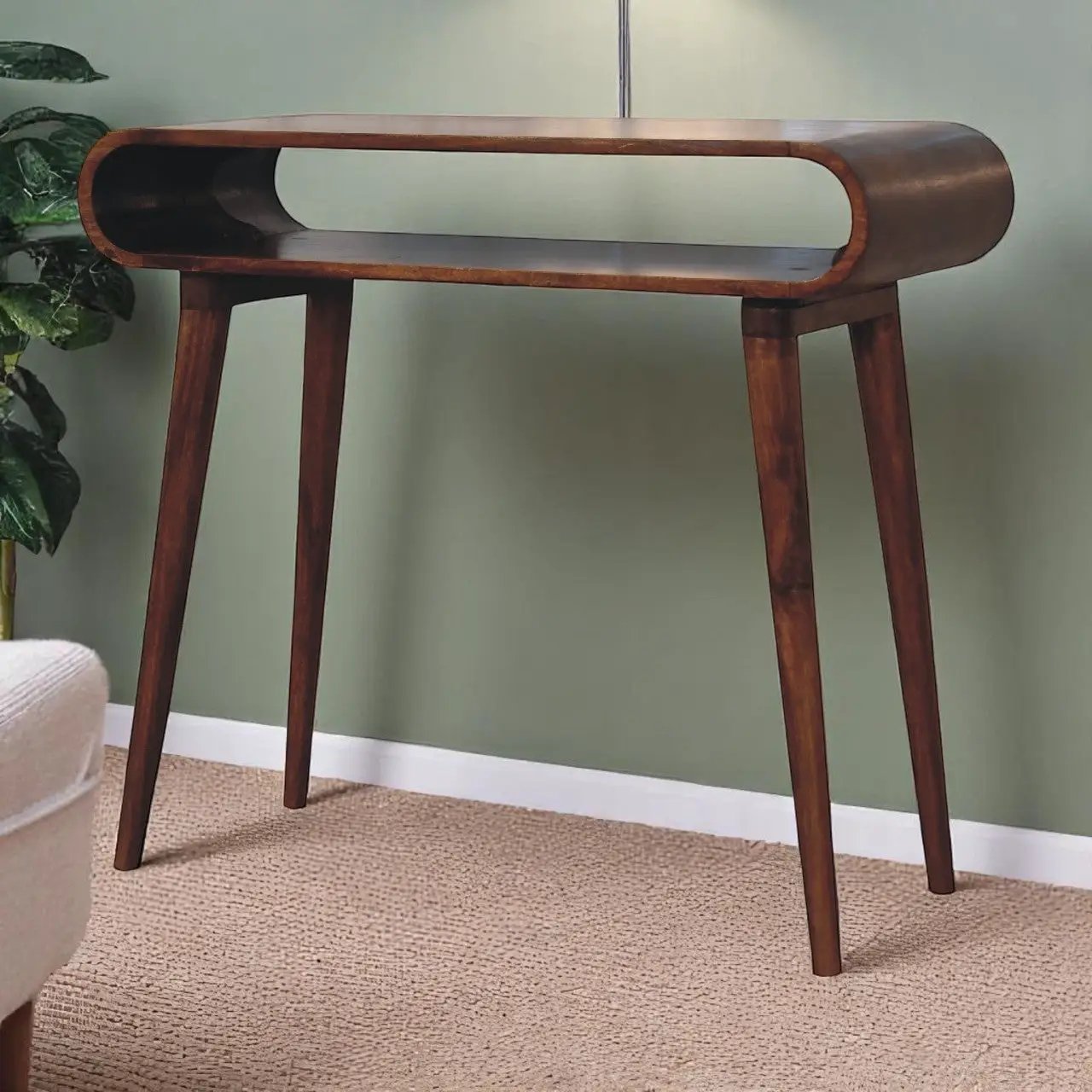 Solid Wood Amaya Nordic Style Console Table, Open Storage, Chestnut by HouseOfZazla