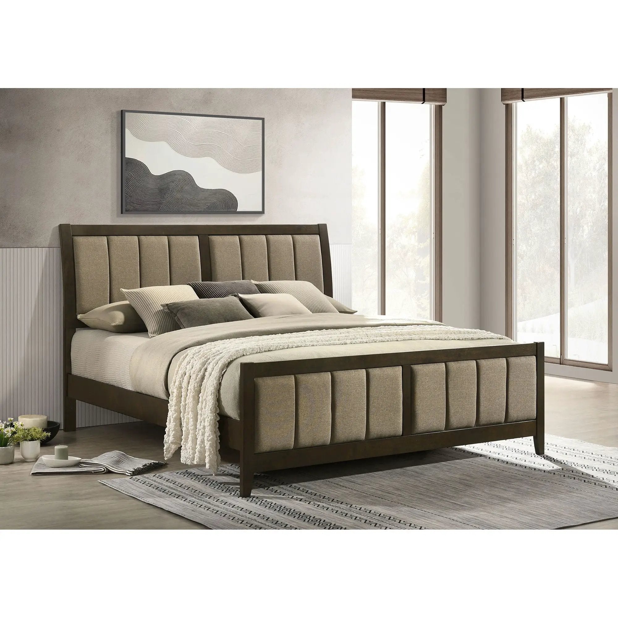 Clement - Upholstered Eastern King Bed - Dark Brown by HouseOfZazla