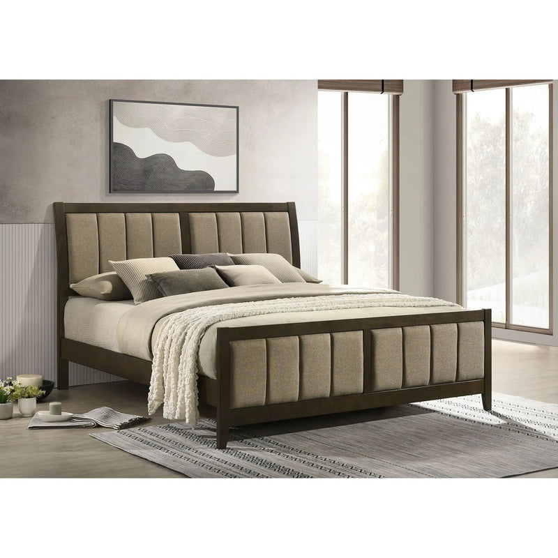 Clement - Upholstered Eastern King Bed - Dark Brown by HouseOfZazla
