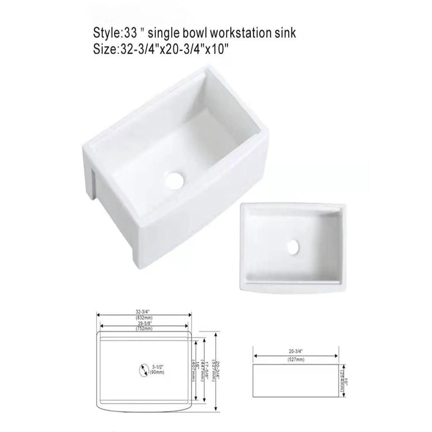 Classic Ceramic Farmhouse Sink Workstation Single Bowl With Durable Finish by HouseOfZazla