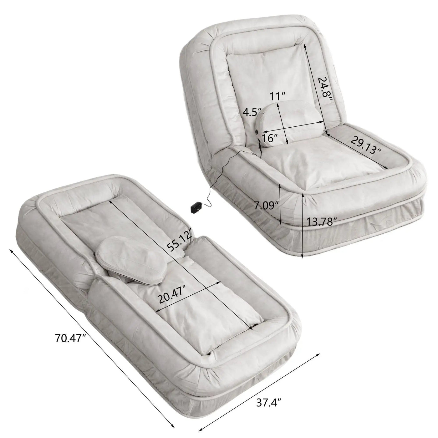 Upholstered Human Dog Bed And Pets, Bean Bag Floor Sofa With Massage Pillow, 5 Adjustable Positions & 2 Soft Pillows by HouseOfZazla