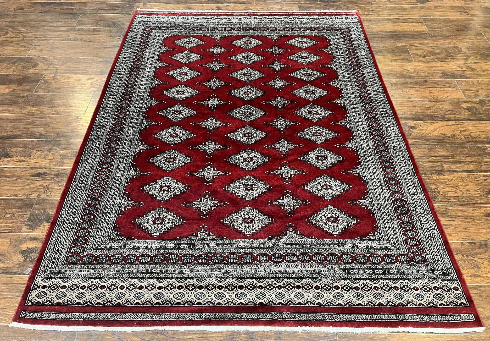 Pakistani Bokhara Rug 6x8, Fine Turkoman Carpet, Wool Handmade Vintage, Red, 6 x 8 Medium Sized Rug, Turkmen Rug by Jewel Rugs