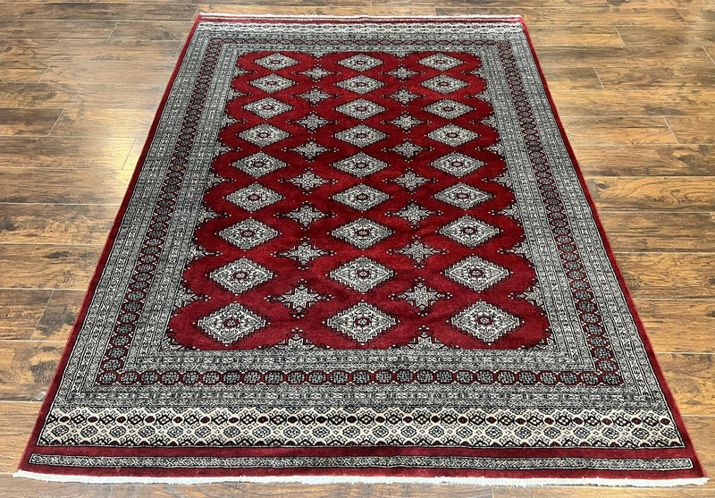 Pakistani Bokhara Rug 6x8, Fine Turkoman Carpet, Wool Handmade Vintage, Red, 6 x 8 Medium Sized Rug, Turkmen Rug by Jewel Rugs