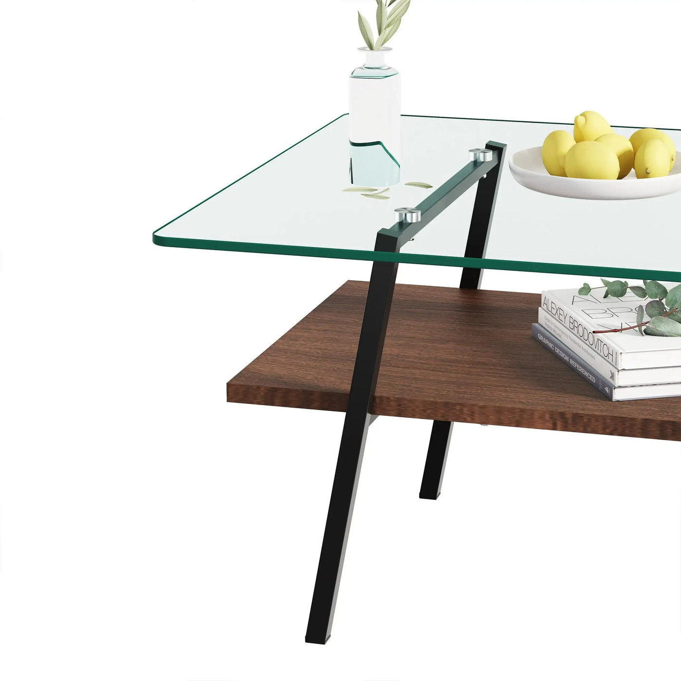 Rectangle Coffee Table, Tempered Glass Tabletop With Metal Legs, Modern Table For Living Room by HouseOfZazla