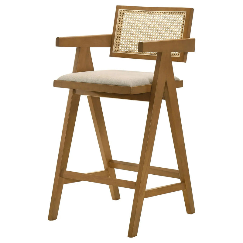 Kane Woven Rattan Wood Bar Chair Light Walnut (Set of 2) by Unique Piece Furniture