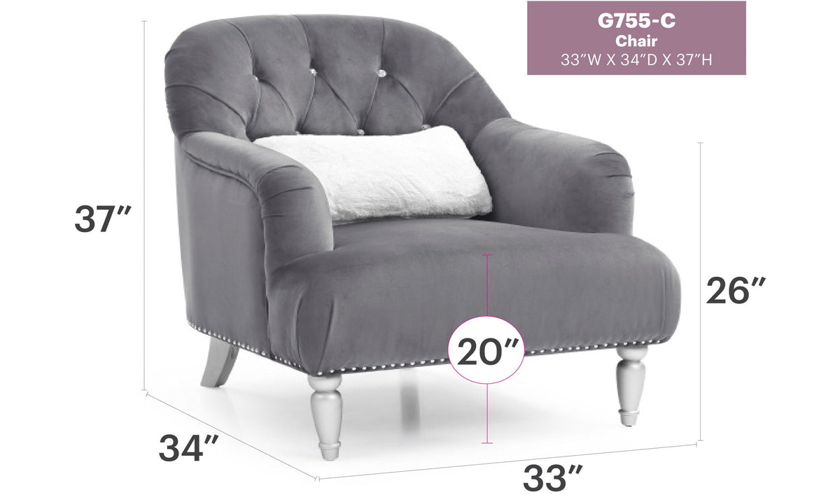 Elegant Traditional Armchair with Tufted Micro Suede and Nailhead Trim - Blue or Dark Gray, photo 3 of 10