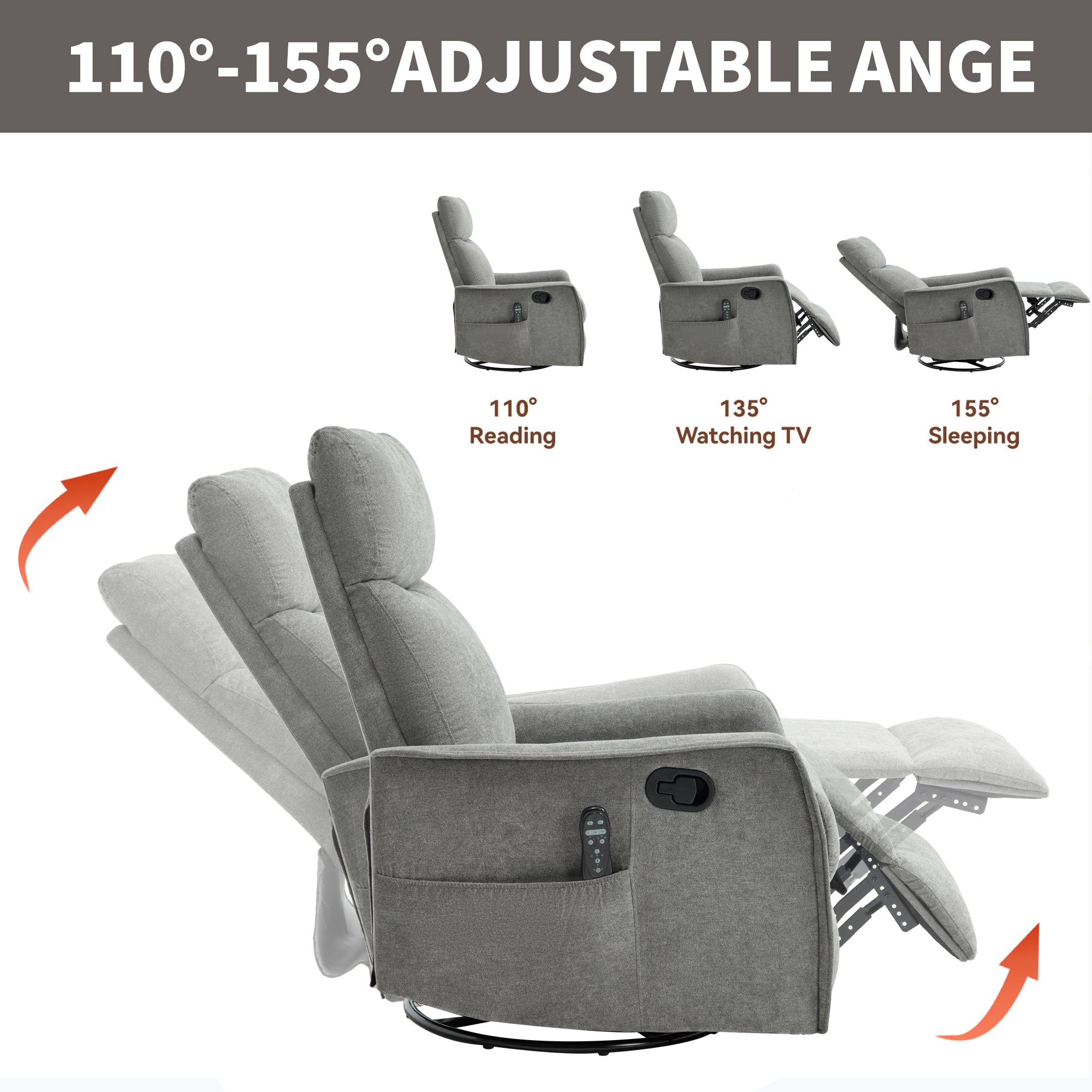 Heat Massage Manual Recliner Chair with Rocker and Swivel by HouseOfZazla