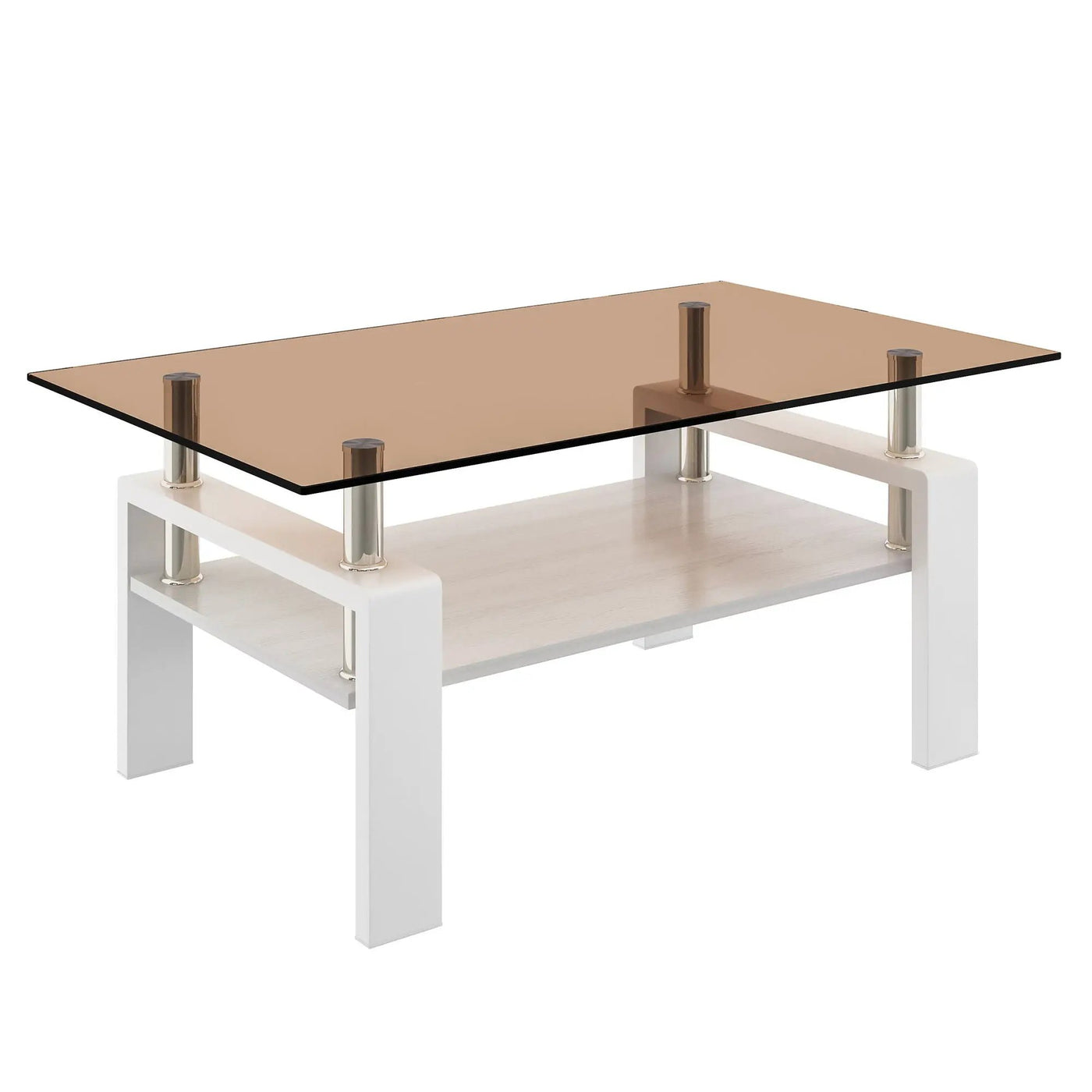 Modern Rectangular Coffee Table With Tempered Transparent Glass Top And Storage Shelf by HouseOfZazla