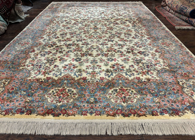 8.8 x 12 Karastan Rug #788 Ivory Kirman, Wool Vintage Original 700 Series by Jewel Rugs