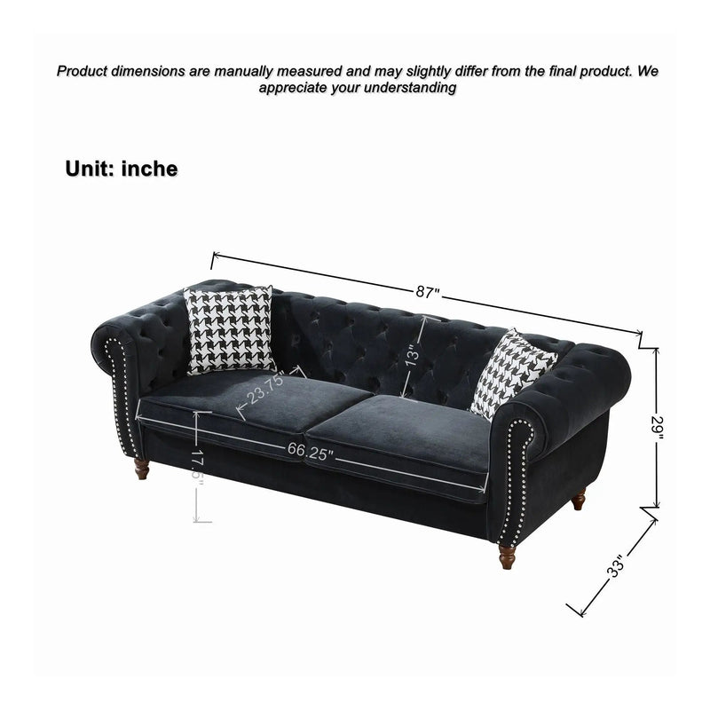 Chesterfield 3 And 2 Seater Upholstery Sofa With Roll Armrest & Nailhead Fabric Couch by Unique Piece Furniture