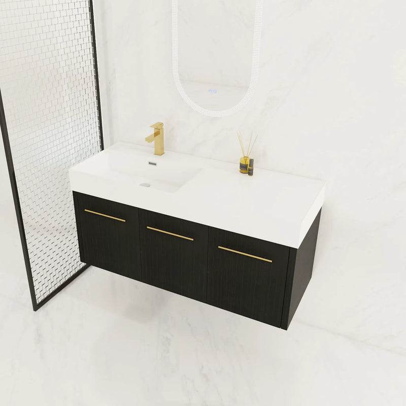 Contemporary 48" Wall Mounted Bathroom Vanity With Resin Sink And Soft Closing Doors And Line - Black Chestnut by Unique Piece Furniture