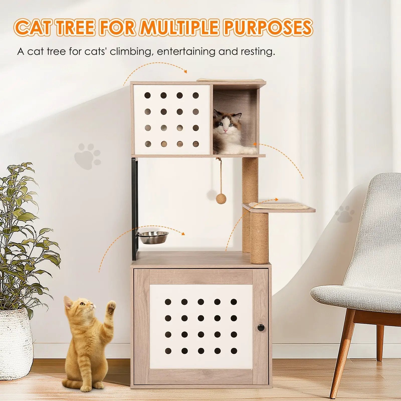 Cat Tree with Litter Box Enclosure and Large Hammock by HouseOfZazla