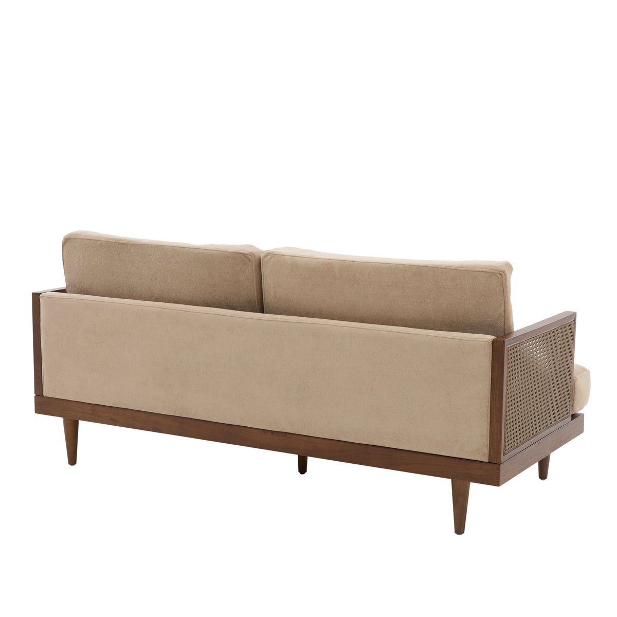Emir 72" Square Arm 3-Seater Velvet Sofa with Cane Rattan - Camel or Light Green, photo 9 of 10
