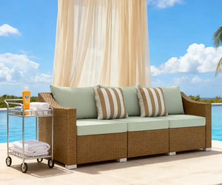 Rattan Wicker Seater Patio Couch with Cushions and Throw Pillows by HouseOfZazla