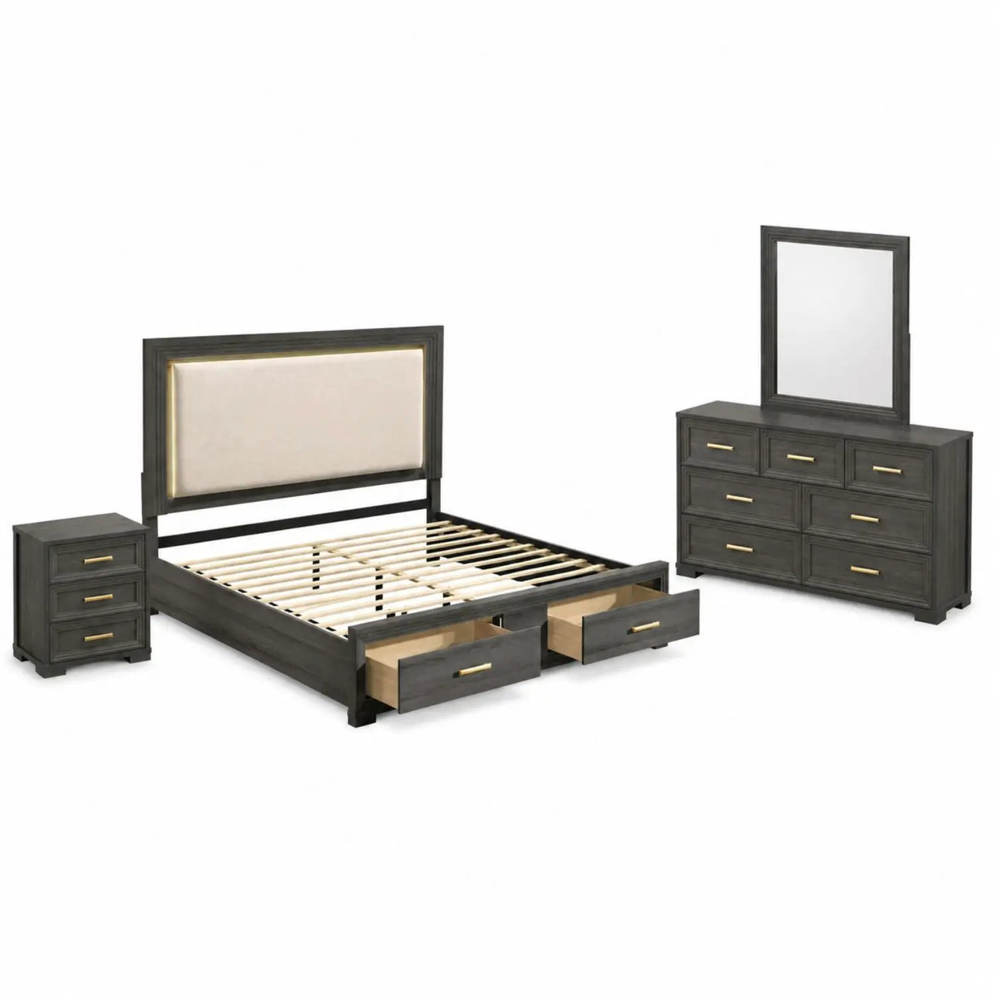 Colorado - Bedroom Set With Upholstered LED Headboard by HouseOfZazla