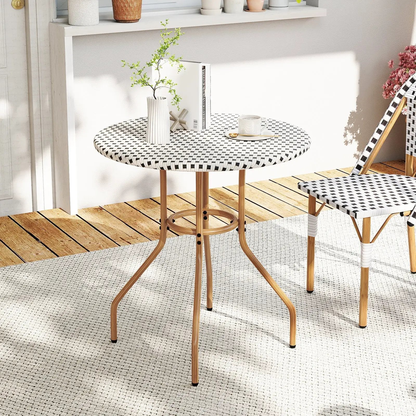 27.5 inch Outdoor Bistro Table with Heavy Duty Metal Frame and Adjustable Foot Pads-white by DirectDeals