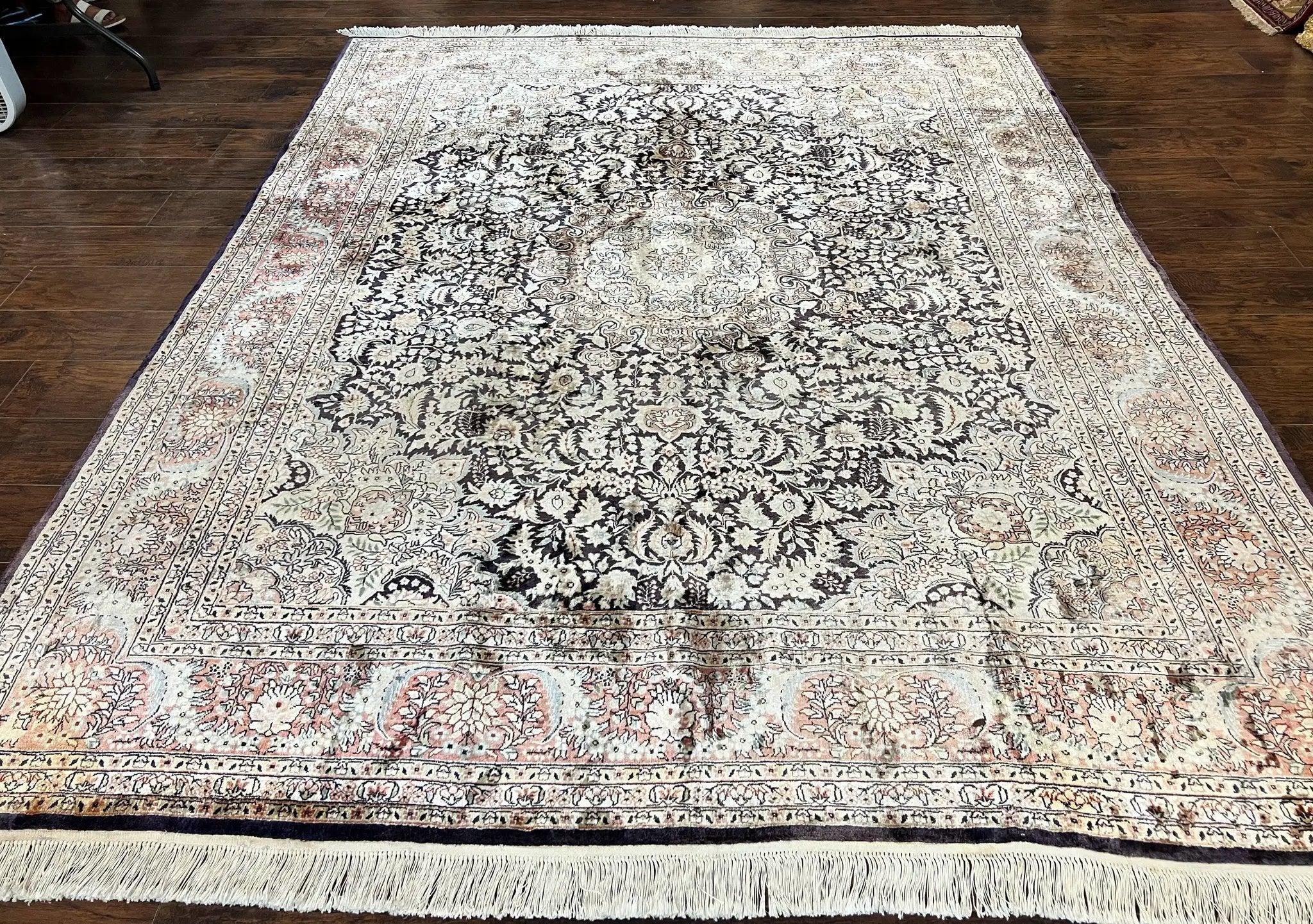 Silk Indian Kashmiri Rug 8x10, Floral Medallion, Indo Persian Carpet, Handmade Vintage Silk Rug by Jewel Rugs