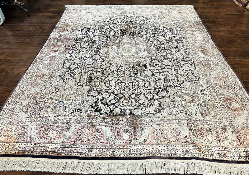 Silk Indian Kashmiri Rug 8x10, Floral Medallion, Indo Persian Carpet, Handmade Vintage Silk Rug by Jewel Rugs