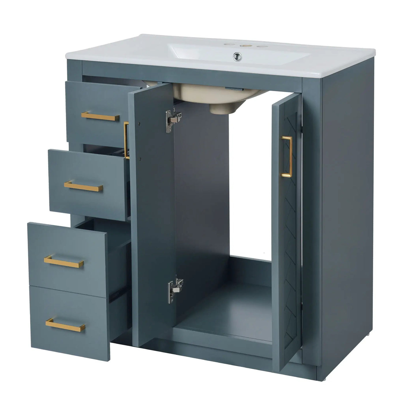 Ceramic Sink Combo, Freestanding Vanity Set With 3 Drawers & Soft Closing Doors by HouseOfZazla