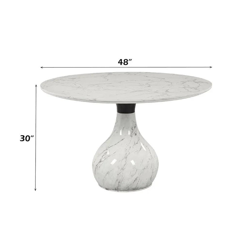 Koen - Round Dining Table, Engineering Marble Top - White & Black by Unique Piece Furniture