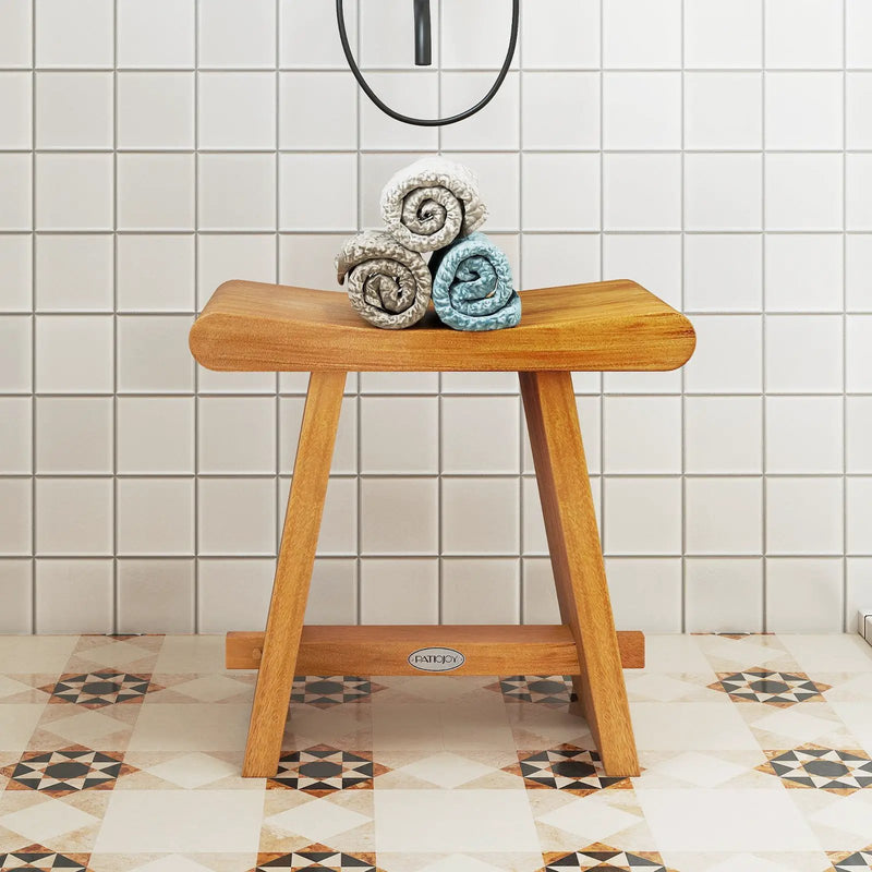 19.5 Inch Teak Shower Bench with Curved Seat for Shaving Legs by DirectDeals